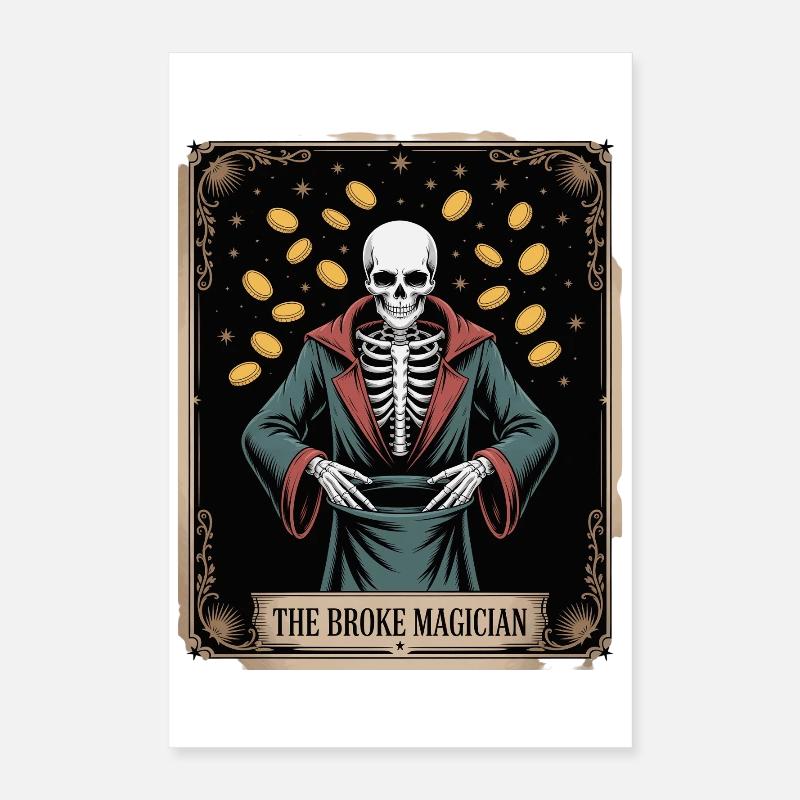 Le magicien fauché squelette sorcier avec des pièces de monnaie Poster 40 x 60 cm