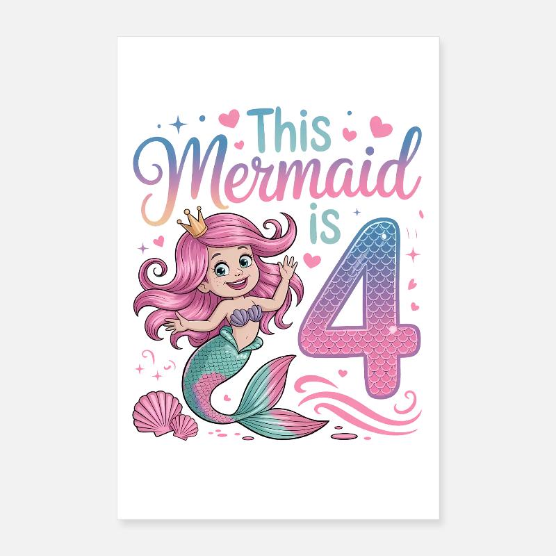 4e anniversaire de la sirène 4 ans Poster 40 x 60 cm