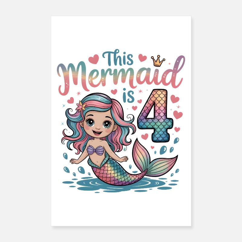 4e anniversaire de la sirène 4 ans Poster 40 x 60 cm