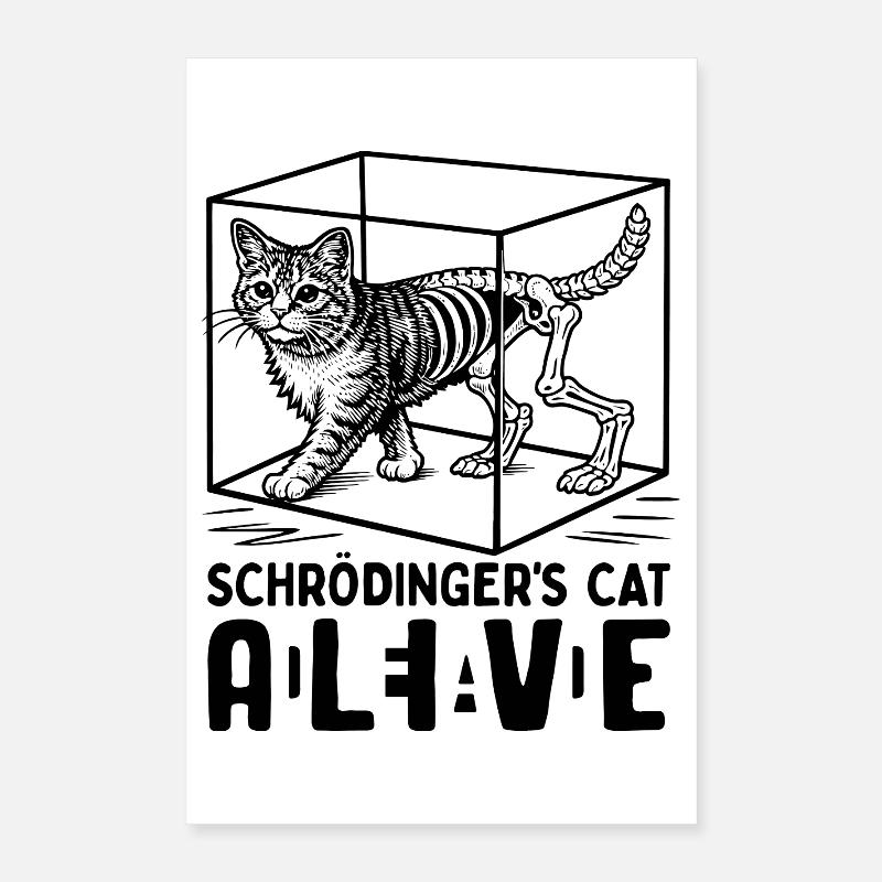 Le chat de Schrödinger vivant et mort Poster 40 x 60 cm