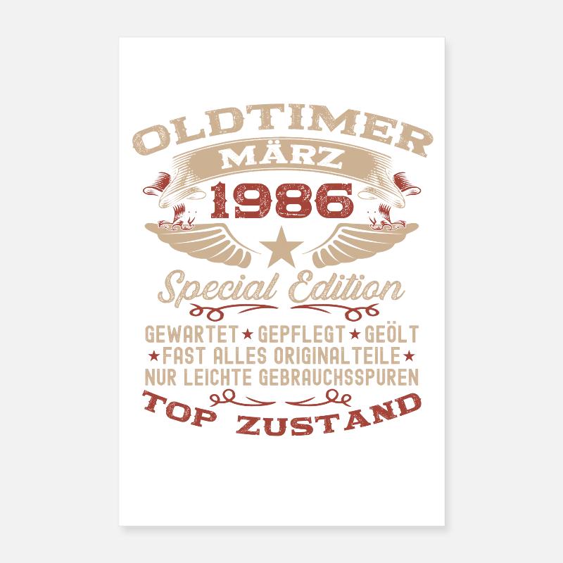 40. Geburtstag Geschenk Mann Oldtimer März 1986 Poster 40x60 cm