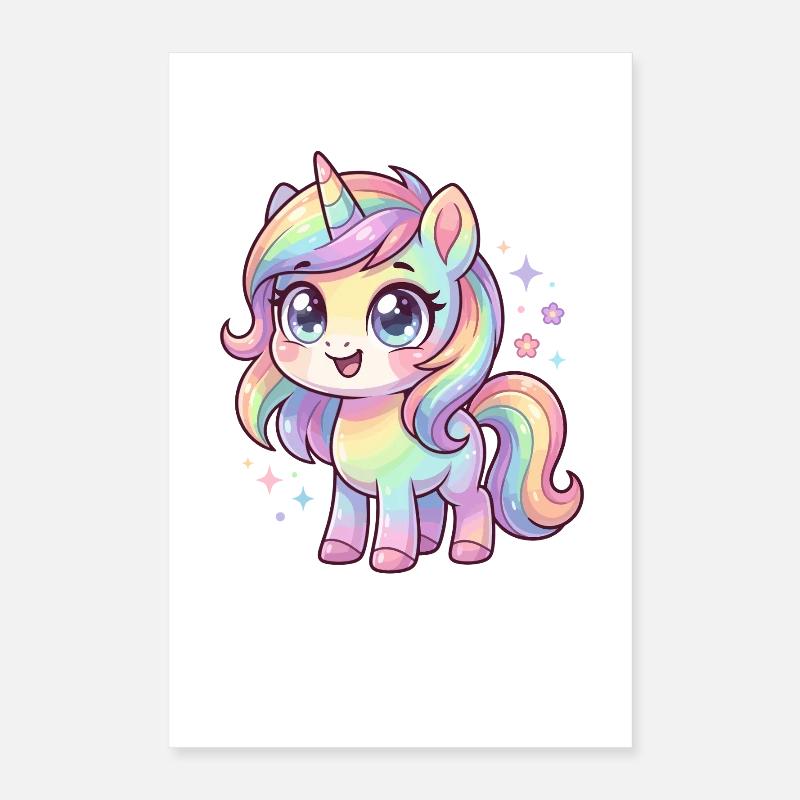 Pastellregen-Einhorn Chibi Poster 40x60 cm