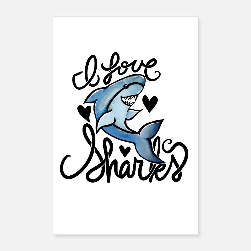 Blue Shark Silhouette Illustration Poster 16" x 24" (40x60 cm)