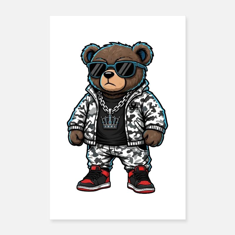 Cool Bear in Camouflage Pullover Hoodie Poster 16" x 24" (40x60 cm)
