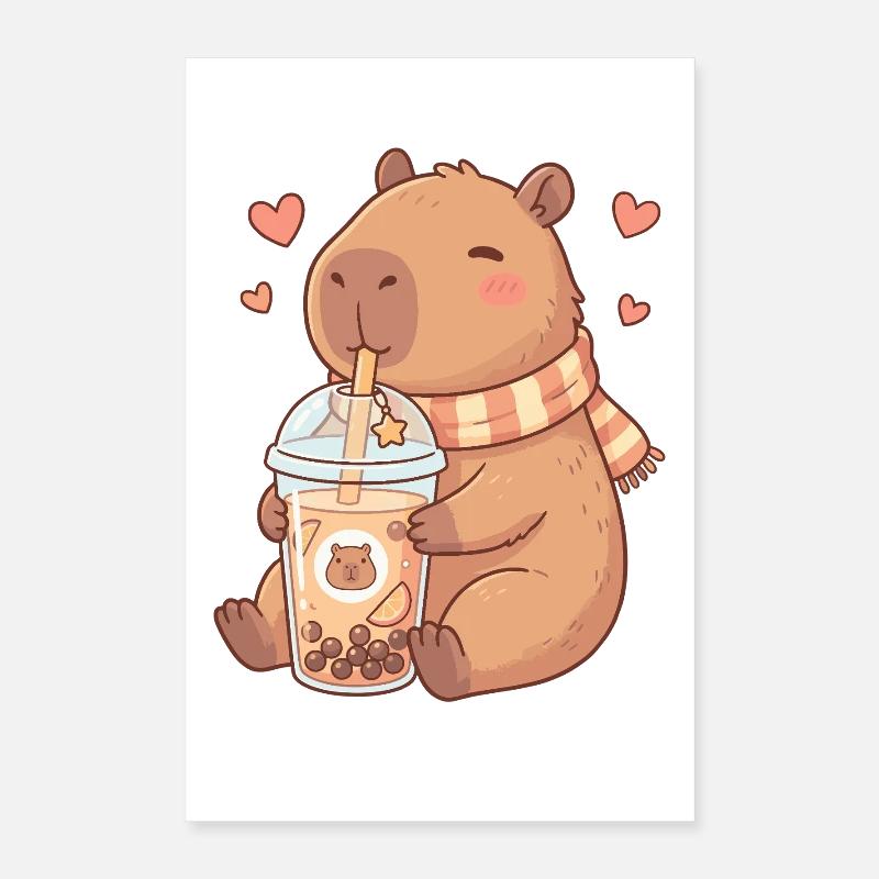 Cozy Kawaii Capybara schlürft Boba-Tee Poster 40x60 cm