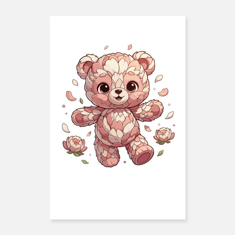 Fleurs Panda Rosy Câlin Créature Poster 40 x 60 cm
