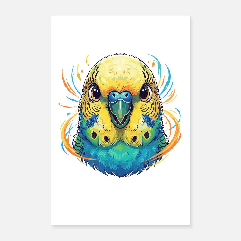 Explosion de couleurs de perruche vivante Poster 40 x 60 cm