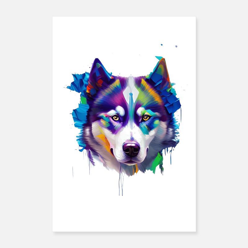 Sibirisches Husky-Hundeporträt Lebendiges Ölgemälde Poster 40x60 cm