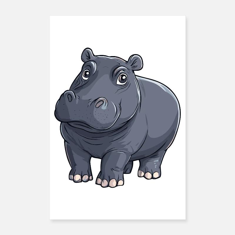Hippo Nilpferd Illustration Poster 40x60 cm
