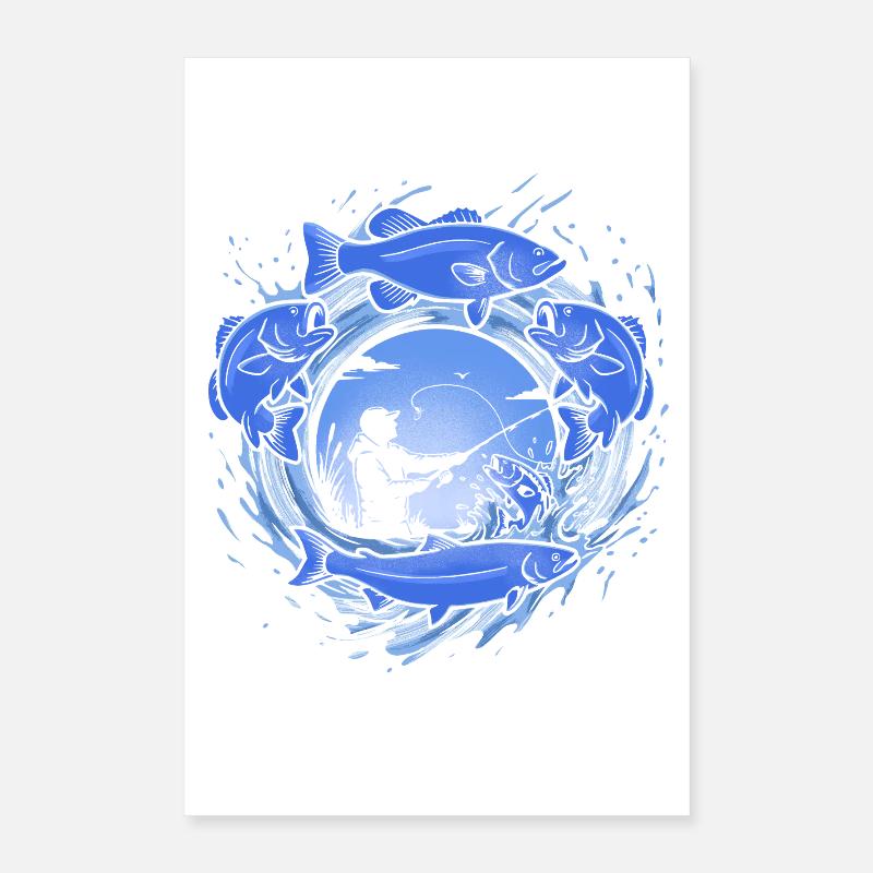 Pêche – graphismes dynamiques de poissons et de pêcheurs Poster 40 x 60 cm