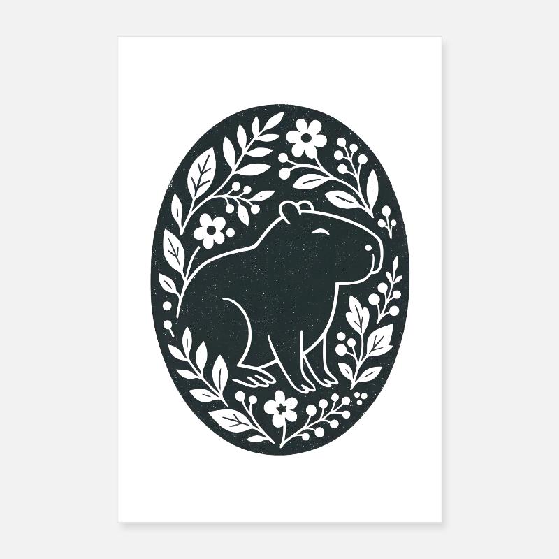 Capybara | Art populaire de la forêt de fleurs Poster 40 x 60 cm