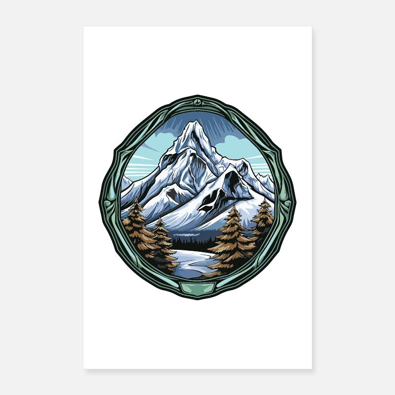 Mountain peaks in a forest frame Poster 16" x 24" (40x60 cm)