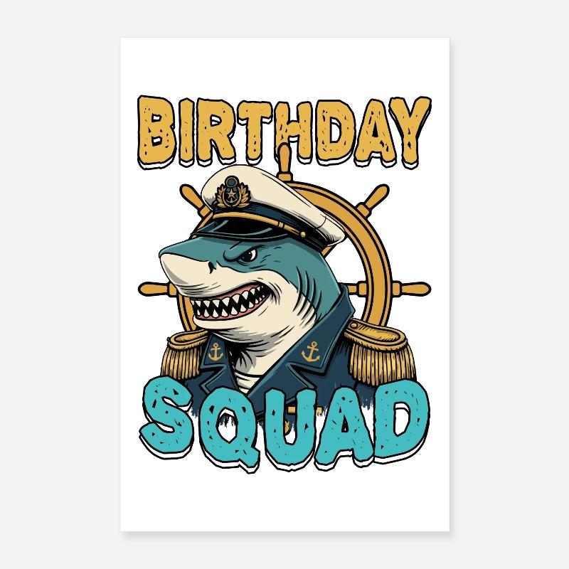 Birthday Squad Beach Summer Cruise Shark Captain Poster 16" x 24" (40x60 cm)