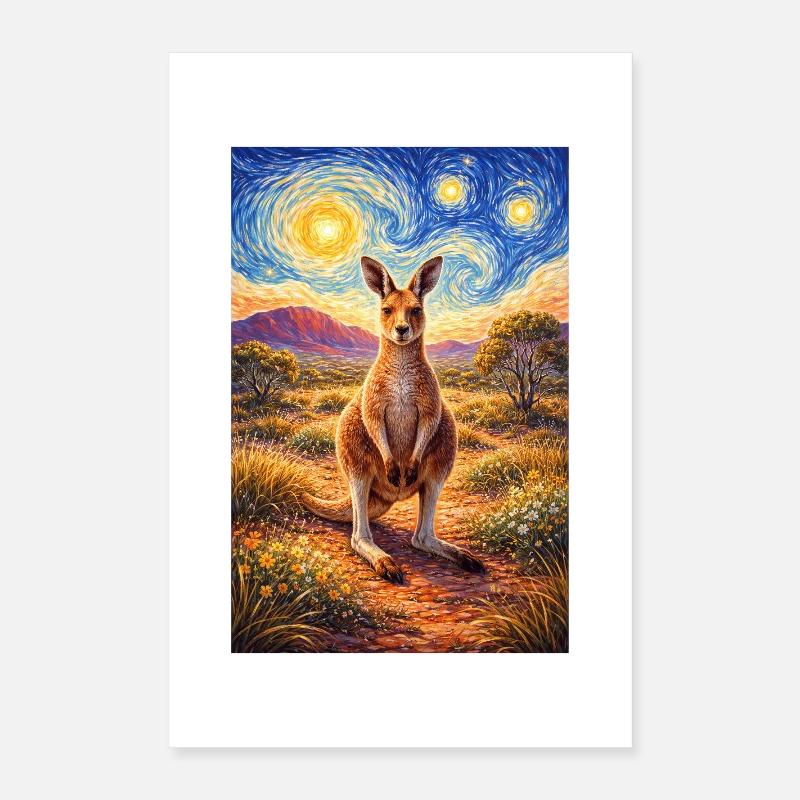Känguru unter Sternennacht Poster 40x60 cm