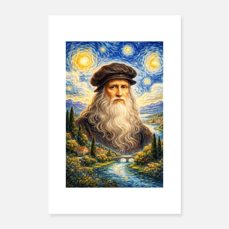 Leonardo da Vinci Starry Night Poster 16" x 24" (40x60 cm)