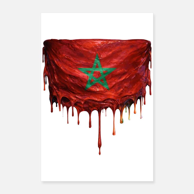 Morocco Flag Drop Art Poster 16" x 24" (40x60 cm)