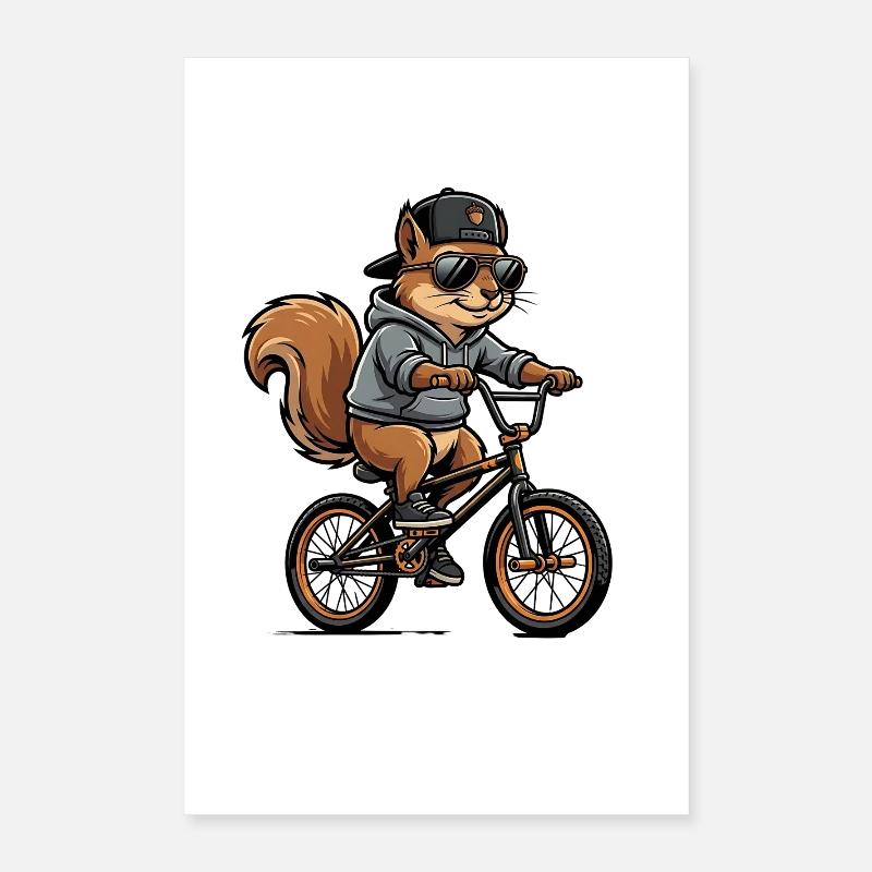 Écureuil BMX cool avec casquette et sweat à capuche Poster 40 x 60 cm