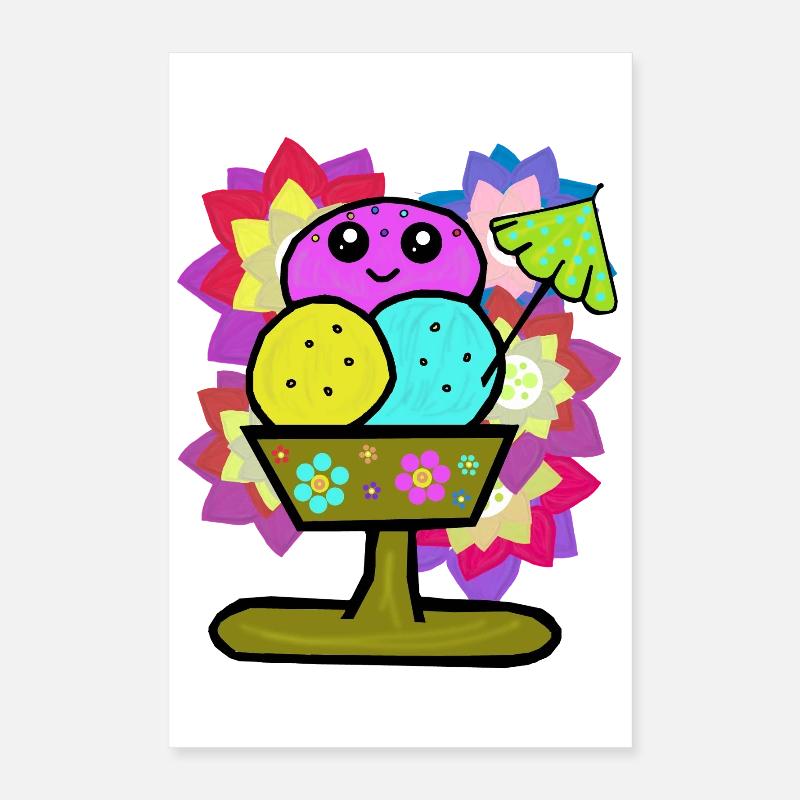 Retro Eis Eiskrem Eisbecher Vintage Blumen  Poster 40x60 cm