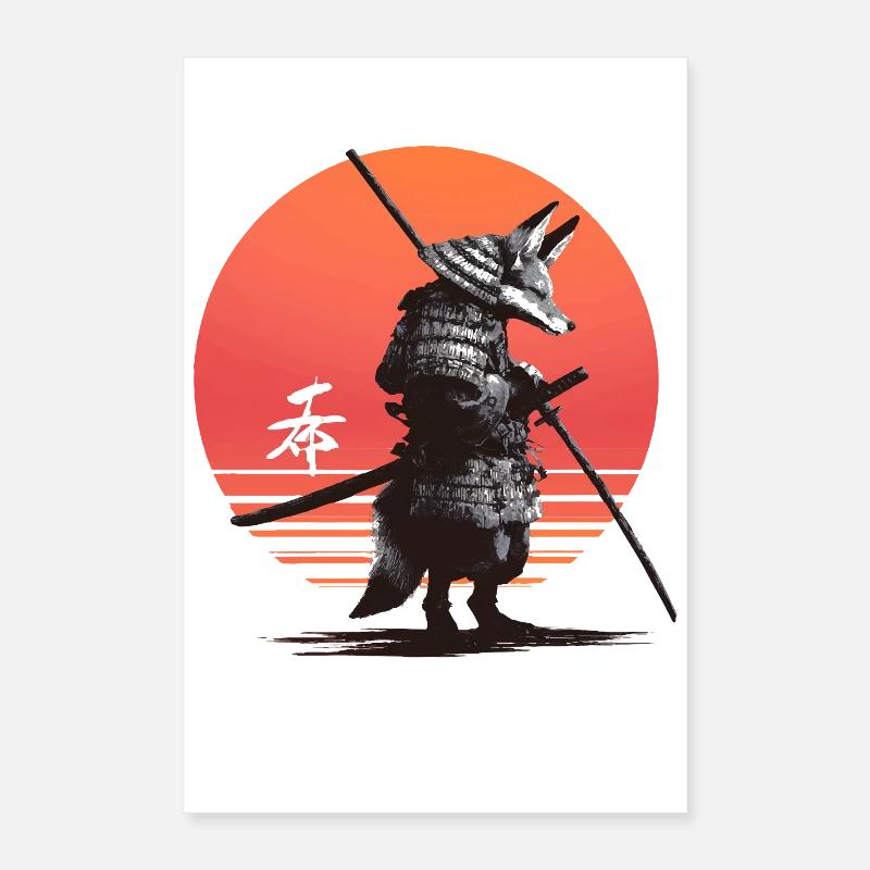 Samurai Fox Warrior at Sunset Poster 16" x 24" (40x60 cm)