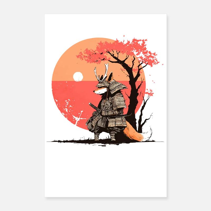 Le renard samouraï au coucher du soleil Poster 40 x 60 cm