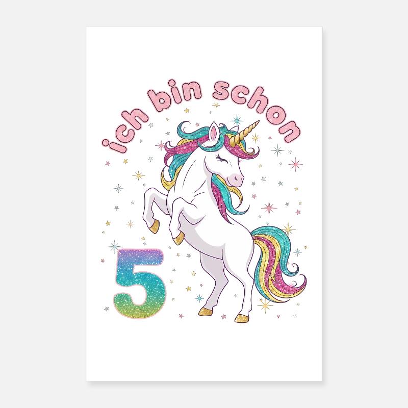 5. Geburtstag Einhorn Mädchen Ich bin schon 5 Poster 40x60 cm