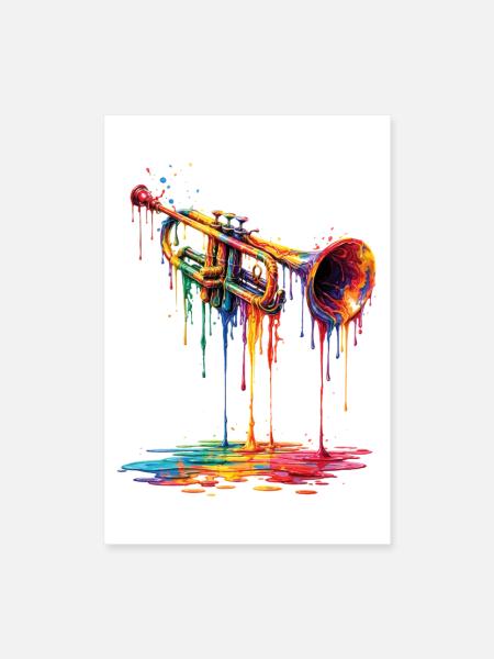 Trumpet mit tropfender Farbe - Poster 40x60 cm - Weiß - Vorne