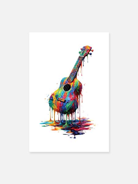 Ukulele mit tropfender Farbe - Poster 40x60 cm - Weiß - Vorne