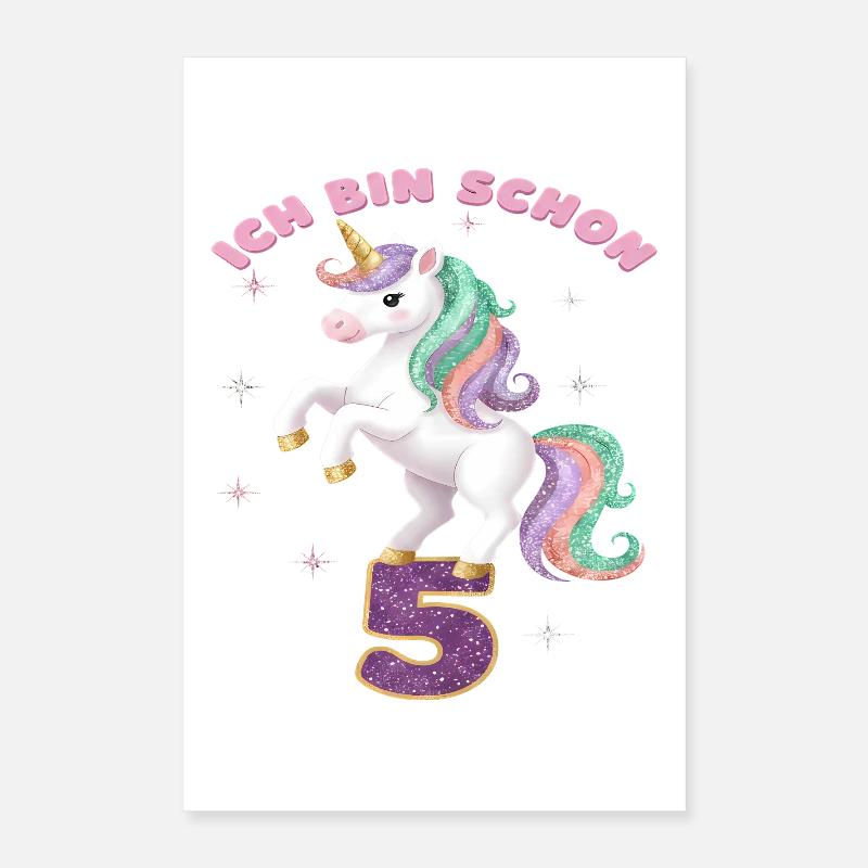 6. Geburtstag Einhorn Mädchen Ich bin schon 6 - Poster 40x60 cm - Weiß