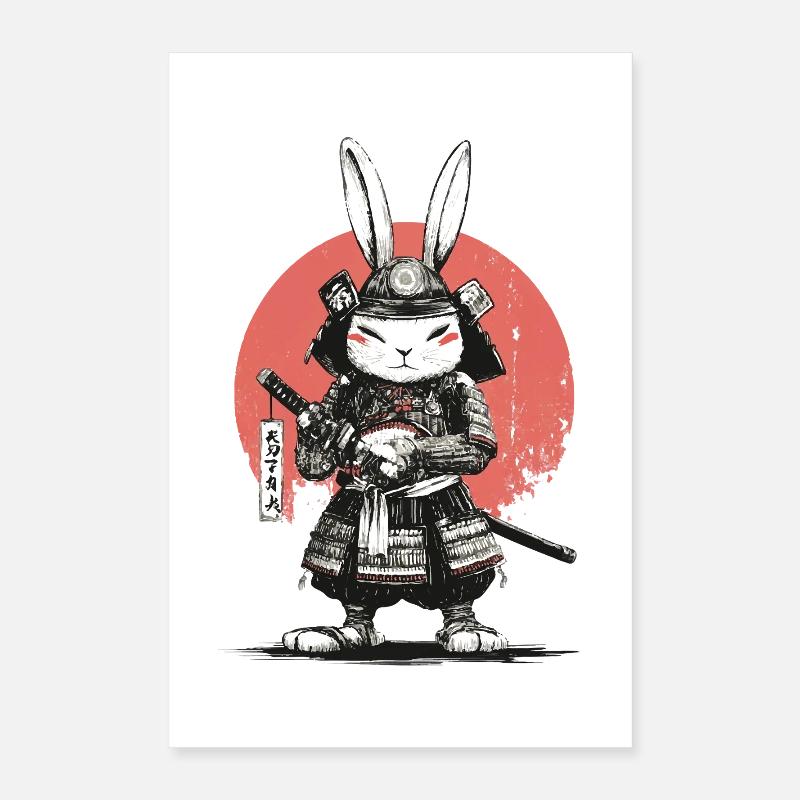 Samurai Rabbit in Armor with Katana Poster 16" x 24" (40x60 cm)