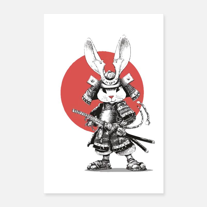 Samurai Rabbit in Armor with Katana Poster 16" x 24" (40x60 cm)