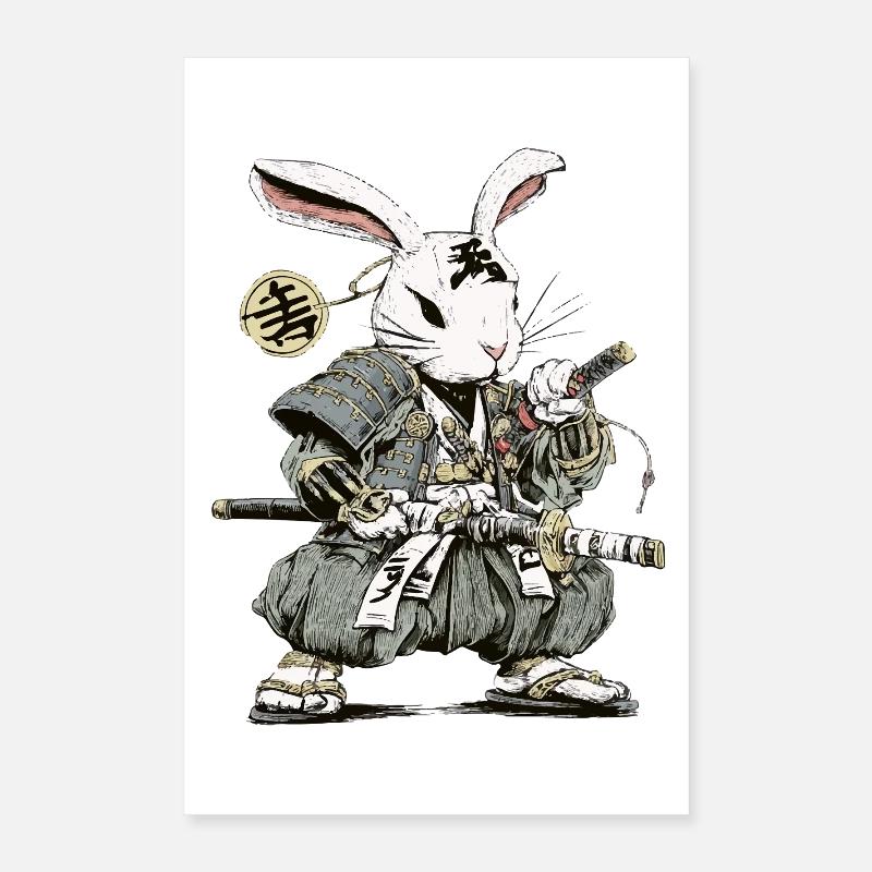 Rabbit Samurai Warrior with Katana Poster 16" x 24" (40x60 cm)