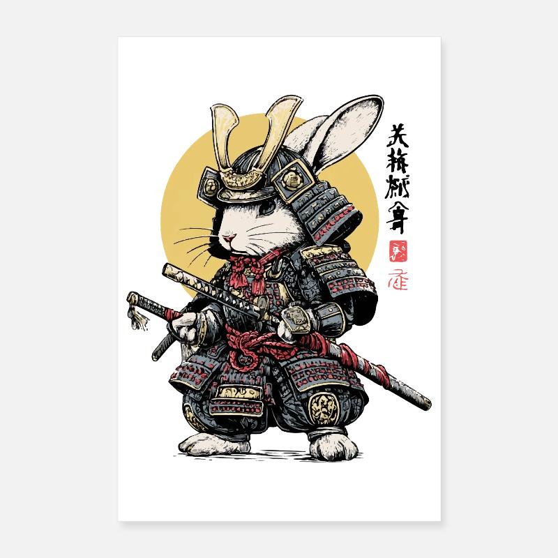 Rabbit Samurai in Armor with Katana Poster 16" x 24" (40x60 cm)