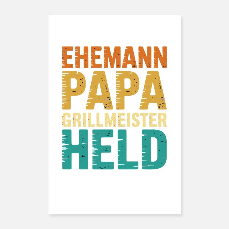 Husband Dad Grill Master Hero Father Retro BBQ Poster 16" x 24" (40x60 cm)
