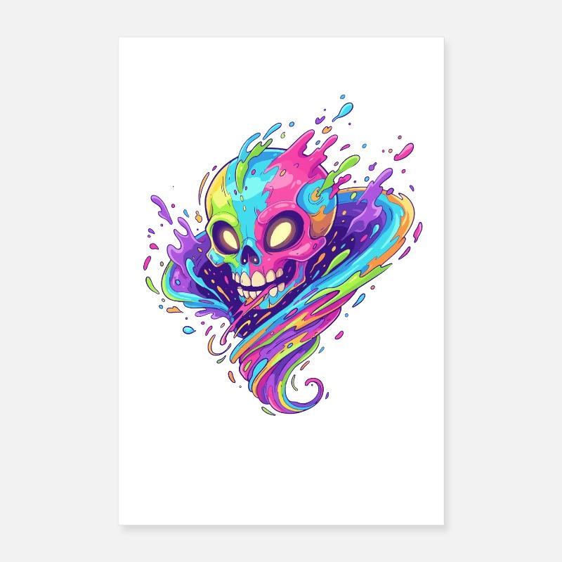Neon Schädel Farbtaumel Poster 40x60 cm