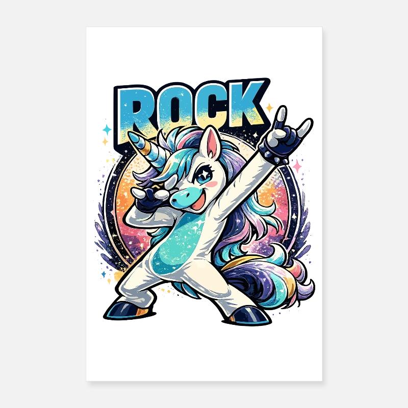 Rock Einhorn in Dabbing Pose mit Retro Vibes Poster 40x60 cm