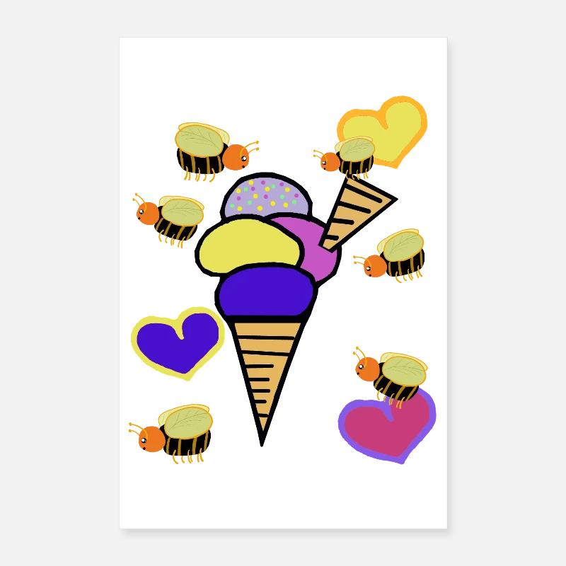 Retro Eis Eiskrem Eiscreme Bienen Poster 40x60 cm