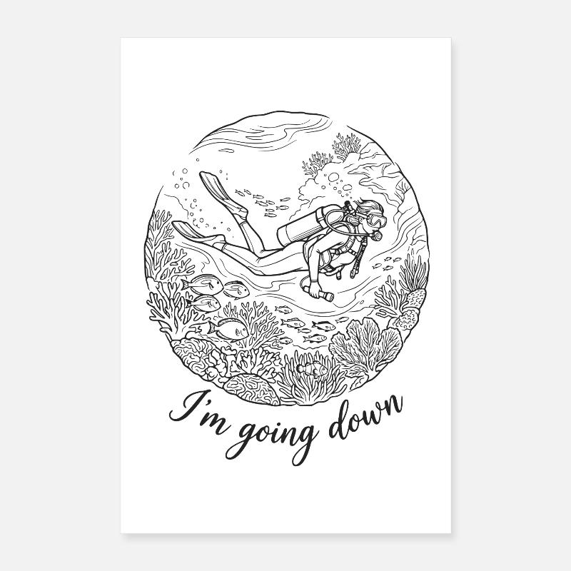 Scuba Diver Scuba Flag Going Down Retro Poster 40x60 cm