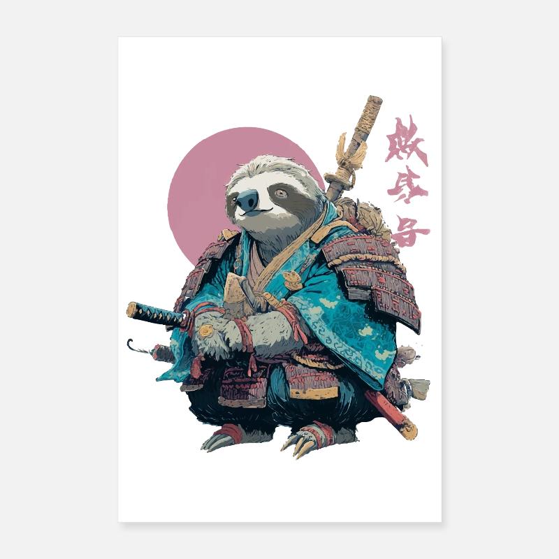Sloth Samurai in Blue Armor Poster 16" x 24" (40x60 cm)