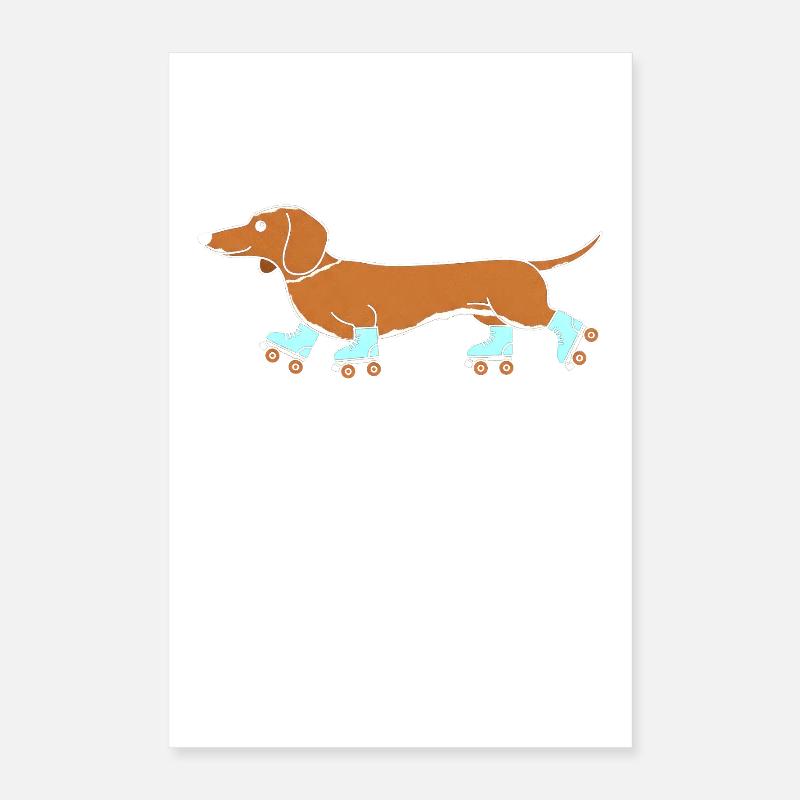 Dackel auf Rollschuhen Poster 40x60 cm