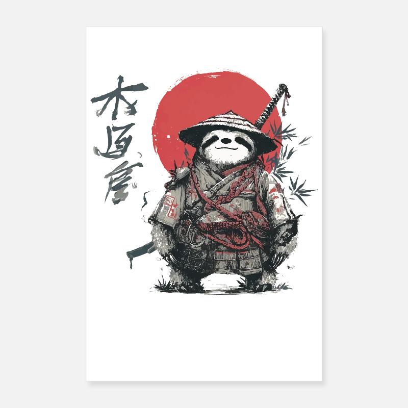 Faultier-Samurai unter roter Sonne Poster 40x60 cm