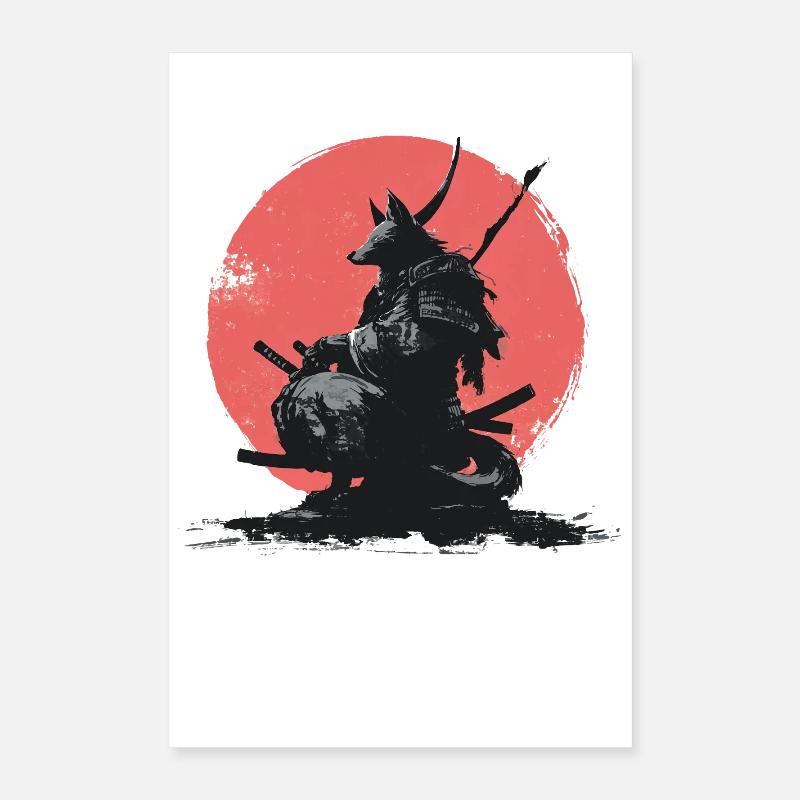 Wolf-Samurai auf Red Sun Poster 40x60 cm