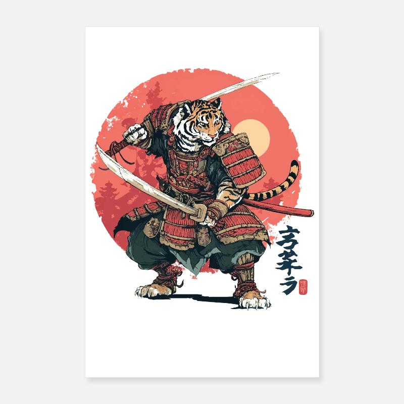 Tiger Samurai in Crimson Armor Poster 16" x 24" (40x60 cm)