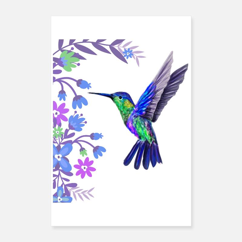 Kolibri Vogel Design mit botanischen Blumen Poster 40x60 cm