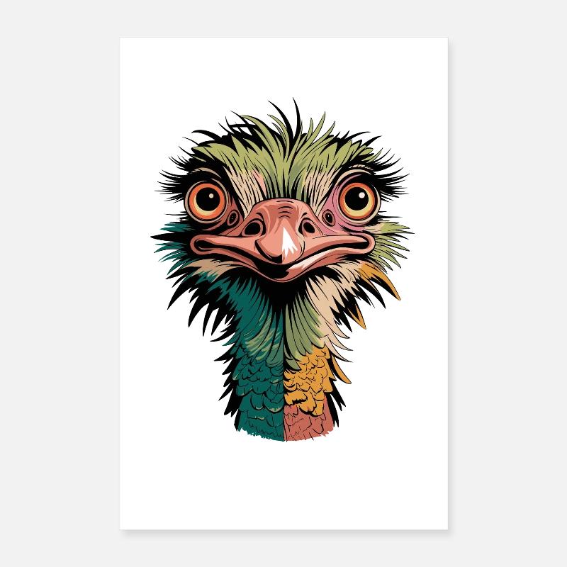  Bunter Lustiger Strauss Kopf Comic Vogel Poster 40x60 cm