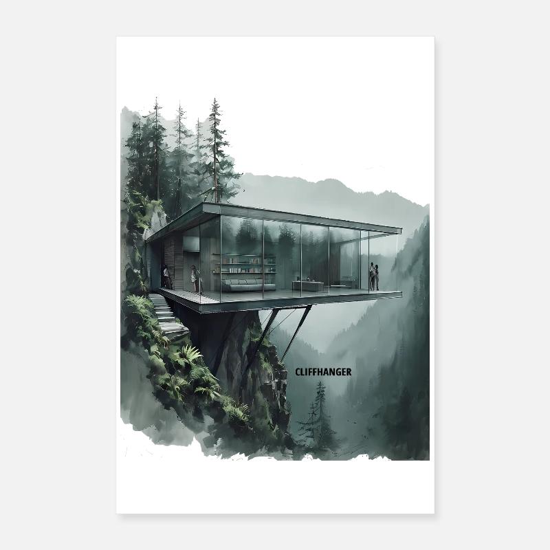 CLIFFHANGER - Villa en verre d’architecture moderne Poster 40 x 60 cm