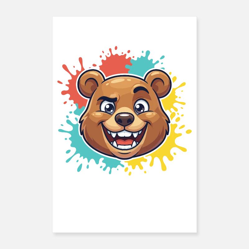 Fröhlicher Bärenkopf mit Farbspritzern Poster 40x60 cm
