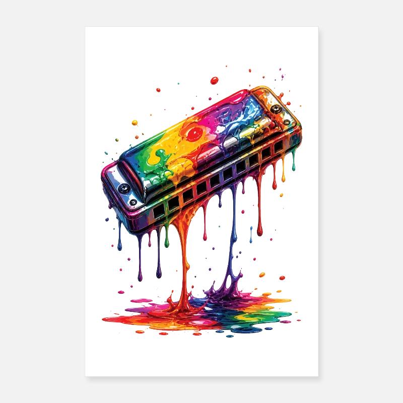 Mundharmonika mit tropfender Farbe Poster 40x60 cm