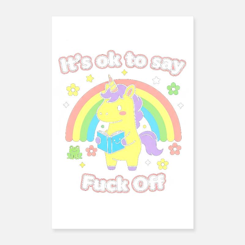 Unicorn Reading Under Rainbow Poster 16" x 24" (40x60 cm)