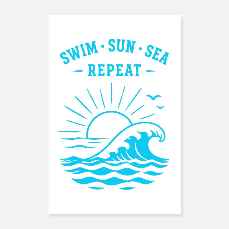Nager Soleil Mer Répéter Vagues d’été Océan Poster 40 x 60 cm