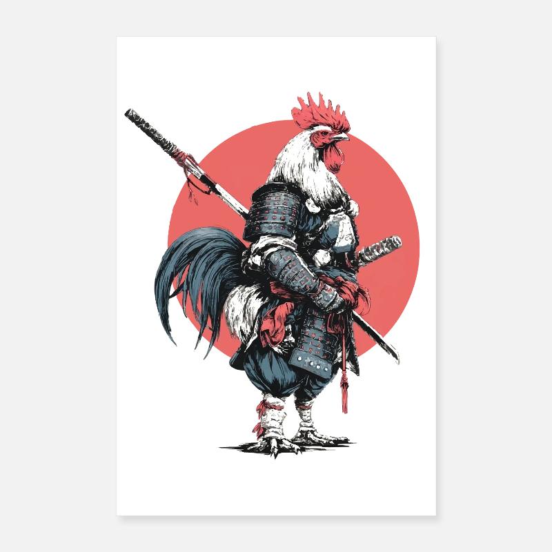 Samouraï Coq en armure Poster 40 x 60 cm
